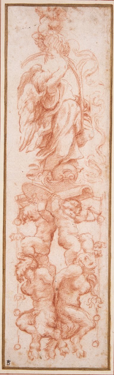Decoração grotesca para a costela de uma abóbada (giz vermelho sobre papel branco) de (c.1489 1534) Correggio