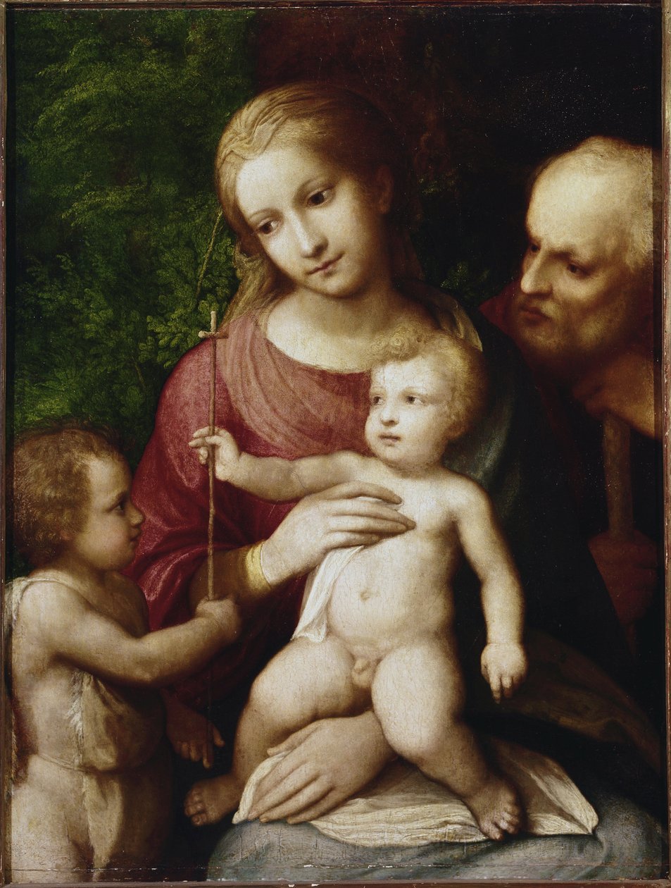 Sagrada família com São João Batista quando criança (óleo sobre painel de álamo de (c.1489 1534) Correggio