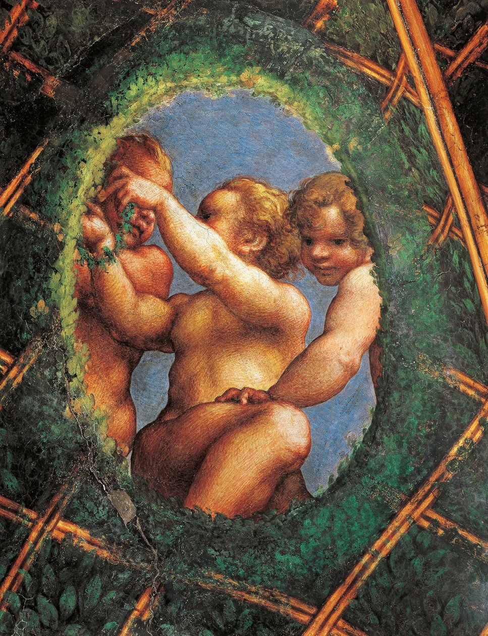 Ovate com querubins, detalhe da decoração da Câmara de S. Paulo ou da Câmara da Abadessa de (c.1489 1534) Correggio