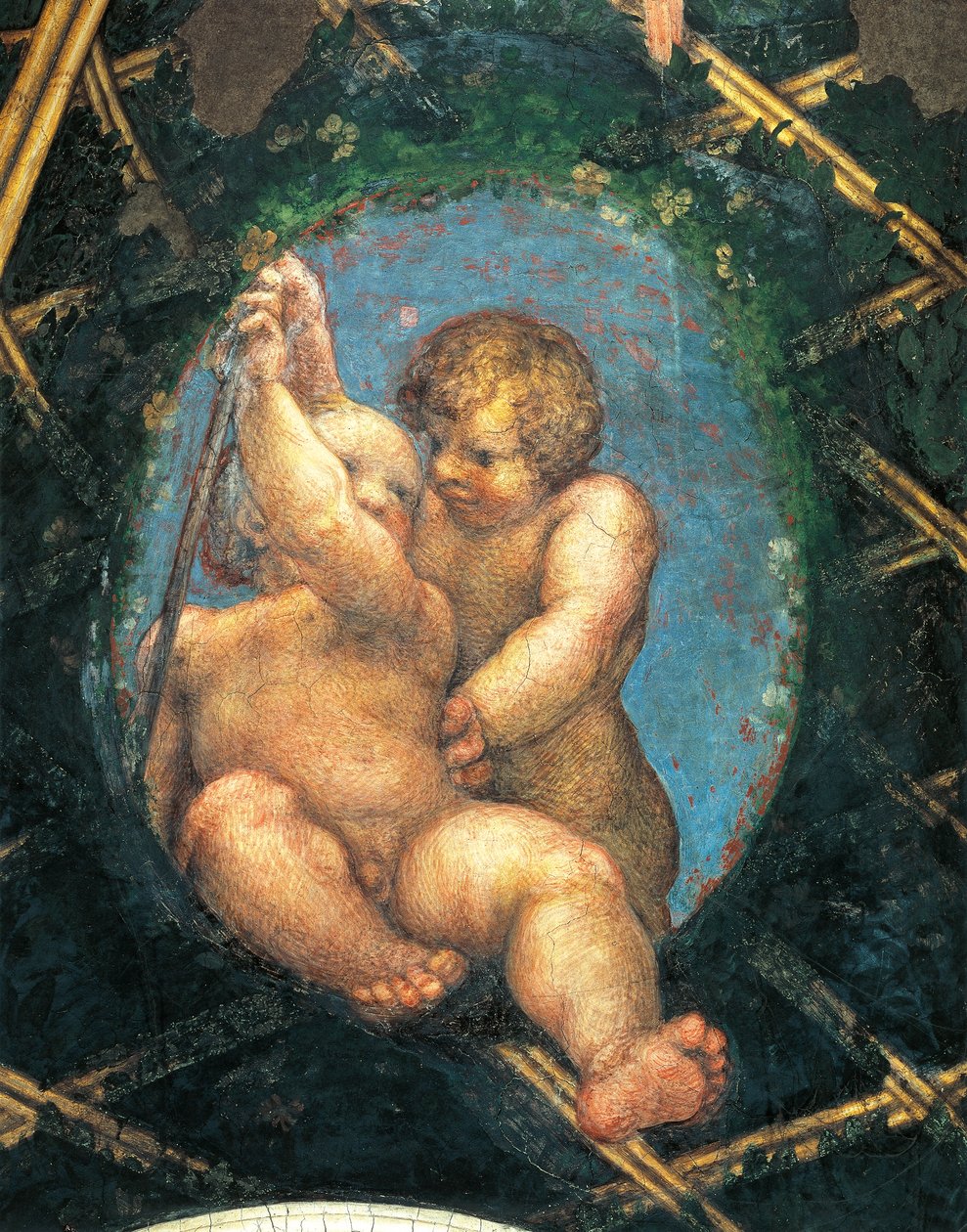 Ovate com querubins, detalhe da decoração da Câmara de S. Paulo ou da Câmara da Abadessa de (c.1489 1534) Correggio