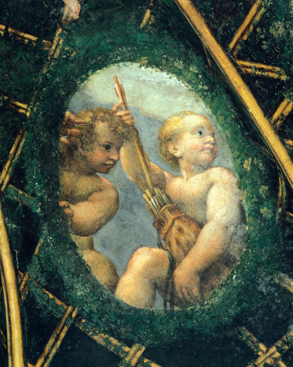 Ovate with cherubs, fresco de Antonio Allegri Da Correggio (1489-1534) Quarto da abadessa, Mosteiro de São Paulo, Parma, Itália de (c.1489 1534) Correggio