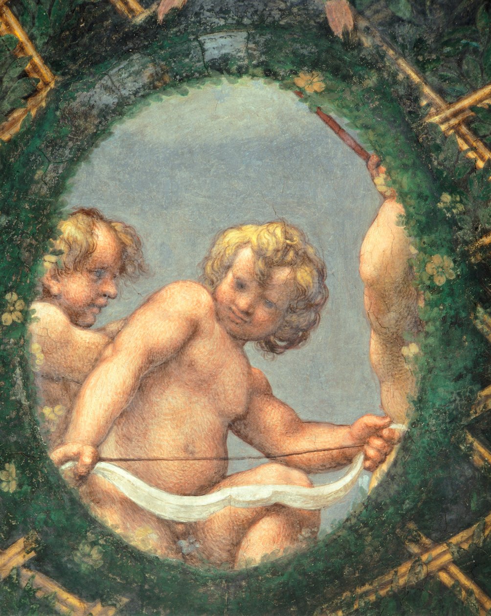 Ovate with cherubs, fresco de Antonio Allegri Da Correggio (1489-1534) Quarto da abadessa, Mosteiro de São Paulo, Parma, Itália de (c.1489 1534) Correggio