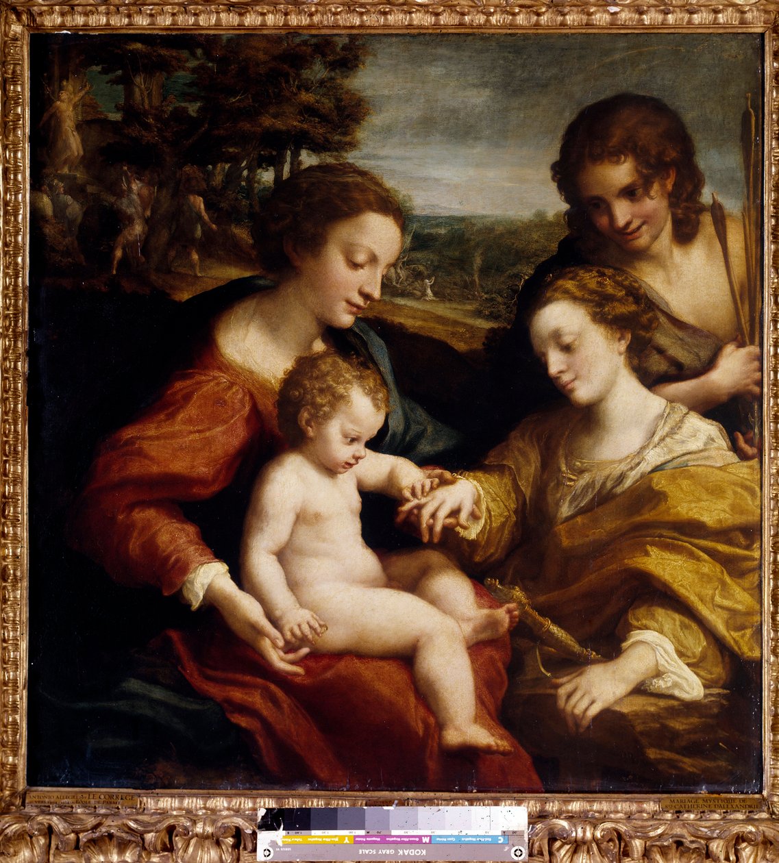 O Casamento Místico de Santa Catarina de Alexandria com São Sebastião Pintura de Antonio Allegri (dit Correggio ou Le Correge 1489-1534) Sol do século XVI. 1,05x1,02 m Paris, Musee du Louvre. de (c.1489 1534) Correggio