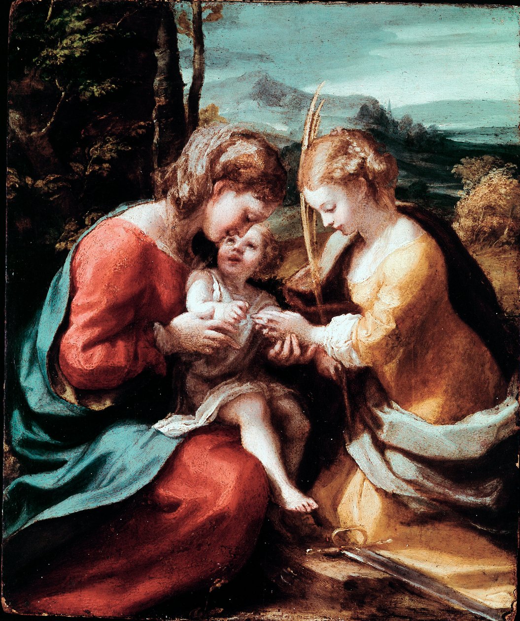 O Casamento Místico de Santa Catarina de Alexandria Pintura de Antonio Allegri (conhecido como Correggio 1489-1534) 1520 aproximadamente. Sol. 28,5x23,5 cm Museu de Nápoles de Capodimonte de (c.1489 1534) Correggio