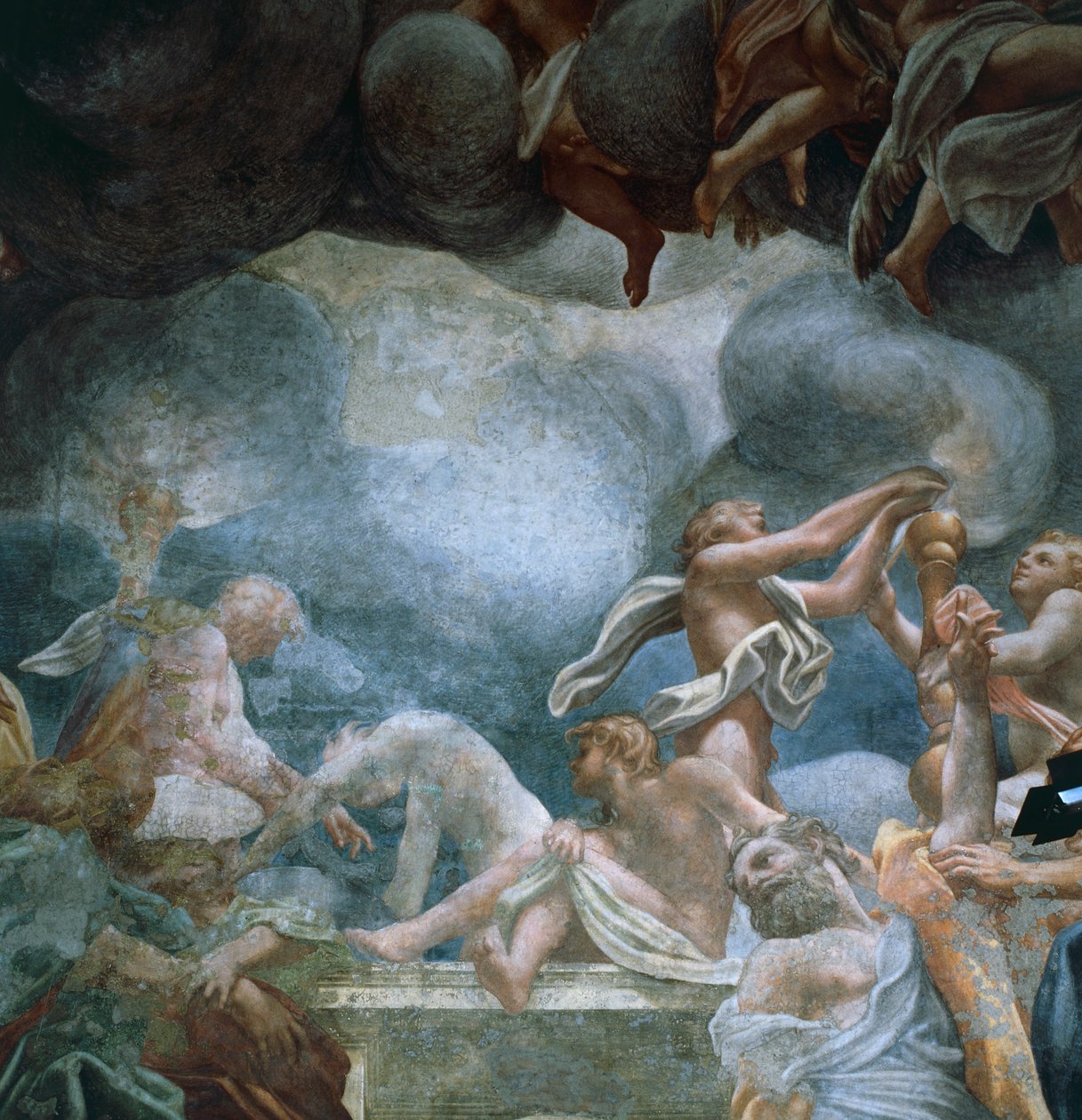 Jovens na varanda, detalhe dos frescos de cúpula da Catedral de Parma, de Antonio Allegri Da Correggio (1489-1534) de (c.1489 1534) Correggio