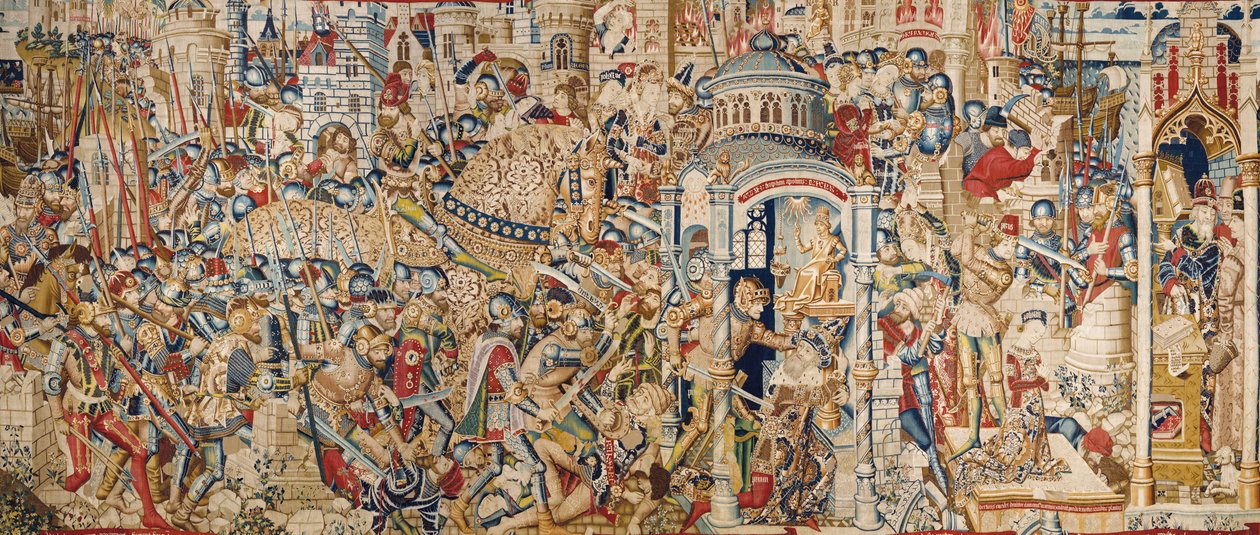 A Guerra de Tróia: A Destruição de Tróia, c.1470 (tapeçaria) de (fl.1450 75) Master of Coetivy