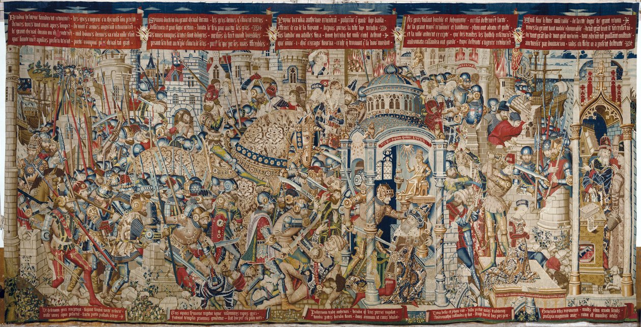 A Guerra de Tróia: A Destruição de Tróia, c.1470 (tapeçaria) de (fl.1450 75) Master of Coetivy