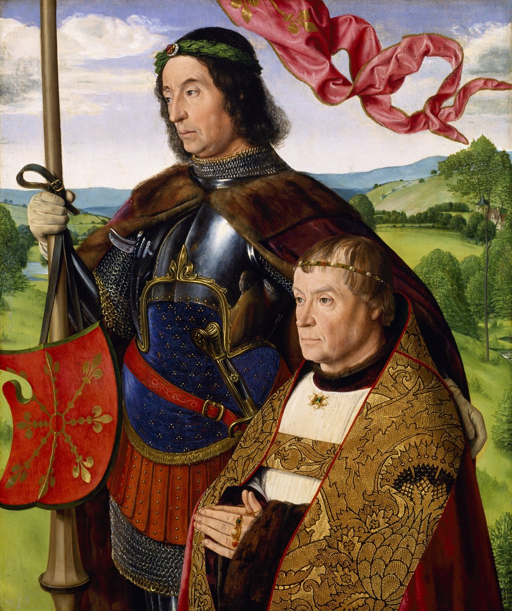 São Maurício (ou São Victor) com um doador, c.1500-05 (óleo sobre painel) de (fl.c.1483 c.1529) Master of Moulins