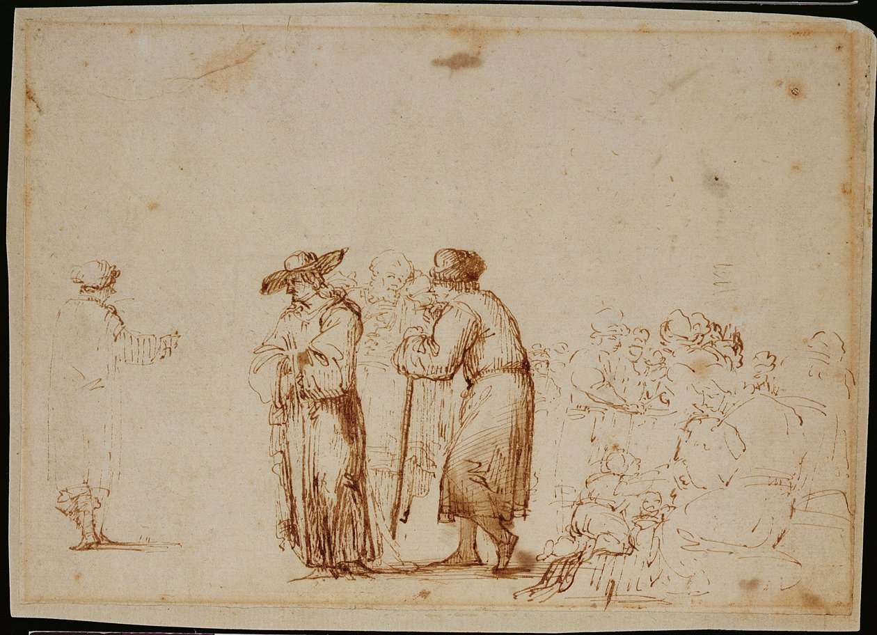 Figuras holandesas (caneta, sépia, tinta e lavagem sobre papel) de (follower of) Rembrandt Harmensz. van Rijn