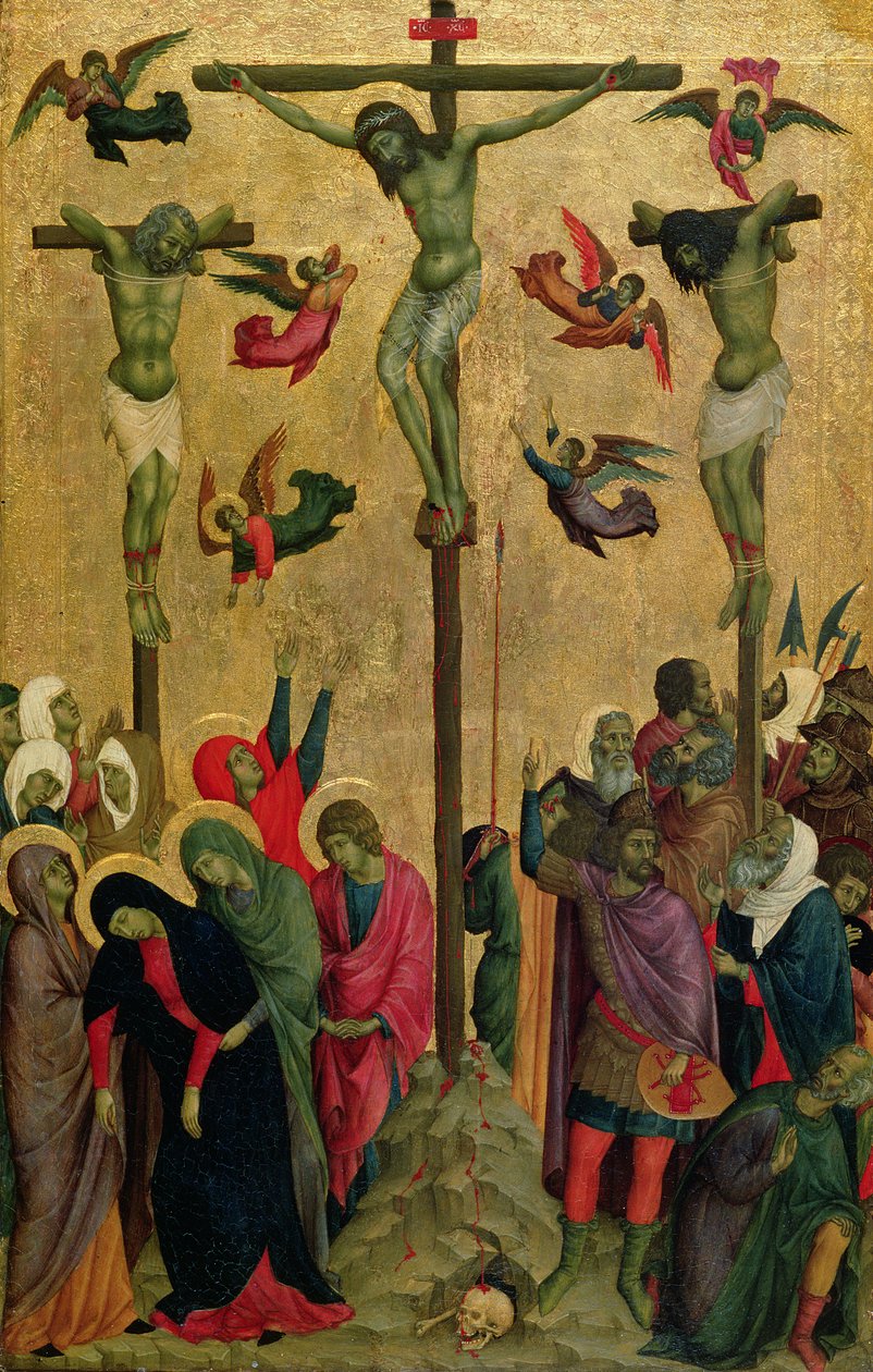 A Crucificação, c.1315-30 (têmpera sobre painel) de (school of) Duccio di Buoninsegna