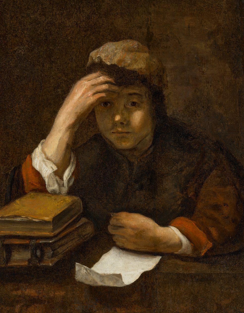 Um rapaz a ler (óleo sobre tela) de (studio of) Rembrandt Harmensz. van Rijn
