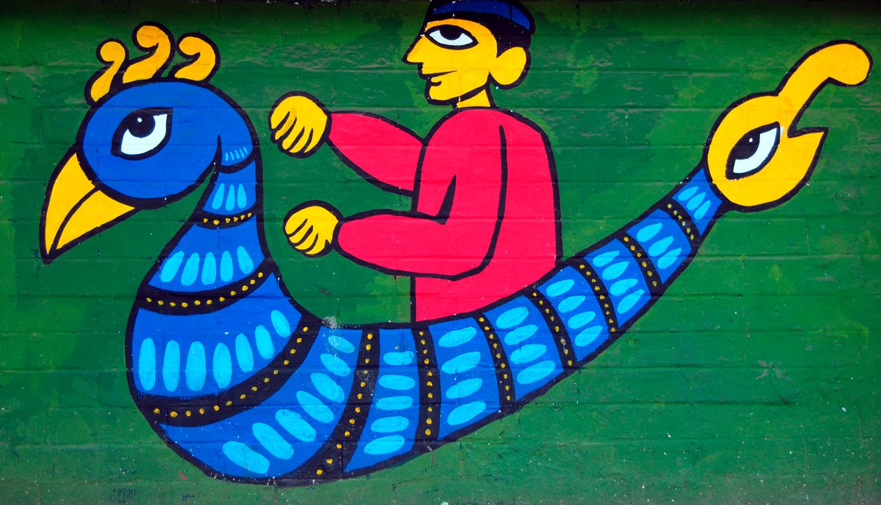 Um mural retratando personagens de contos folclóricos de Bangladesh de Unknown
