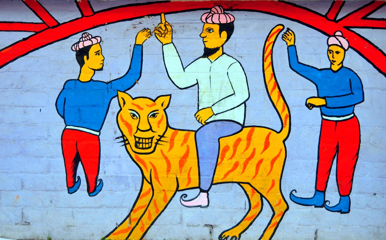 Um mural retratando personagens de contos folclóricos de Bangladesh de Unknown