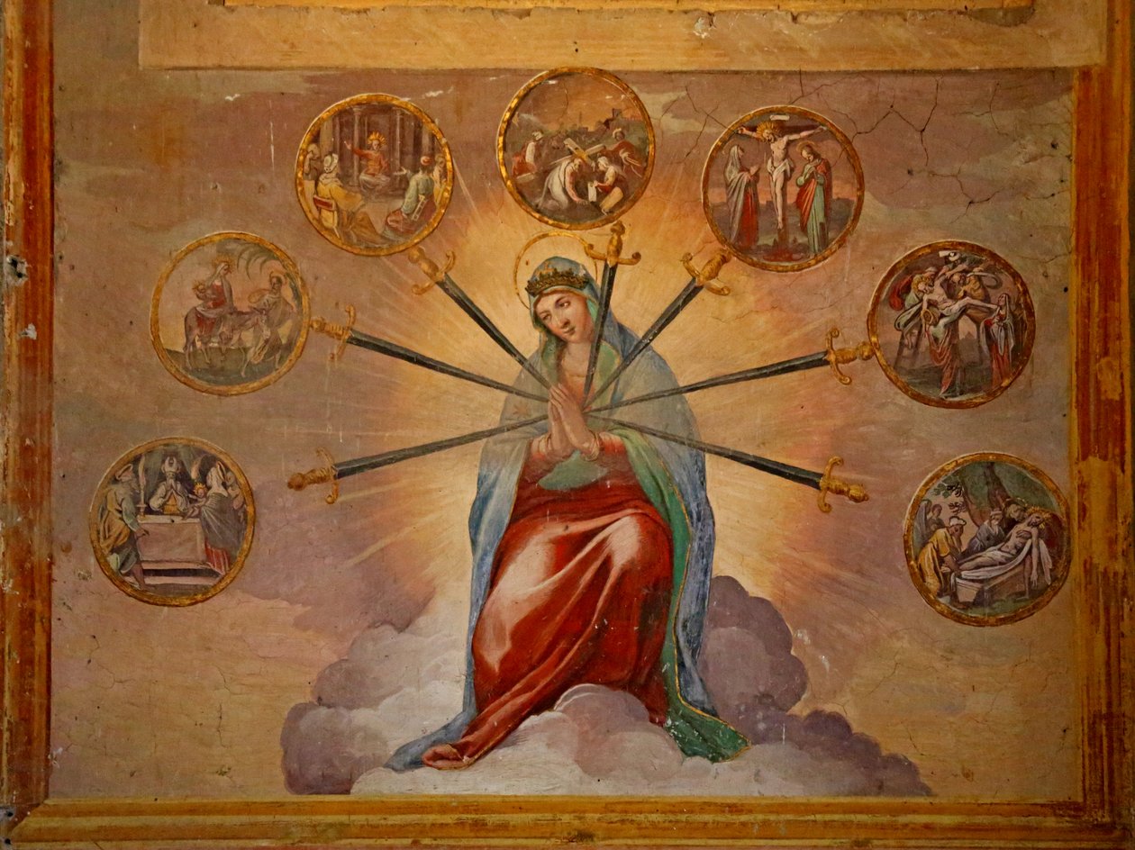 Uma variação das alegrias (e tristezas) da Virgem Maria: Anunciação, Fuga para o Egito, Apresentação, Via Crucis, Crucificação, Deposição, Entombment de Unknown