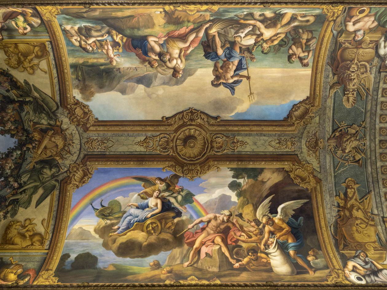 Alegoria do ar de Eole e Juno. Pintura da abóbada da Galeria de Ouro, de François Perrier (1594-1649), 1645. Banque de France. Hotel de Toulouse, hotel de la Villière, Paris - H de Unknown