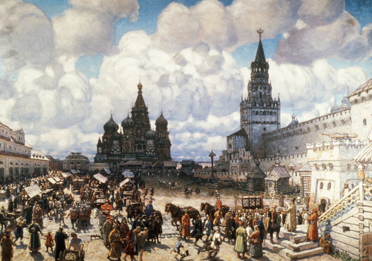 Uma pintura a óleo do quadrado vermelho em Moscovo no século XVII por Viktor Vasnetsov. de Unknown