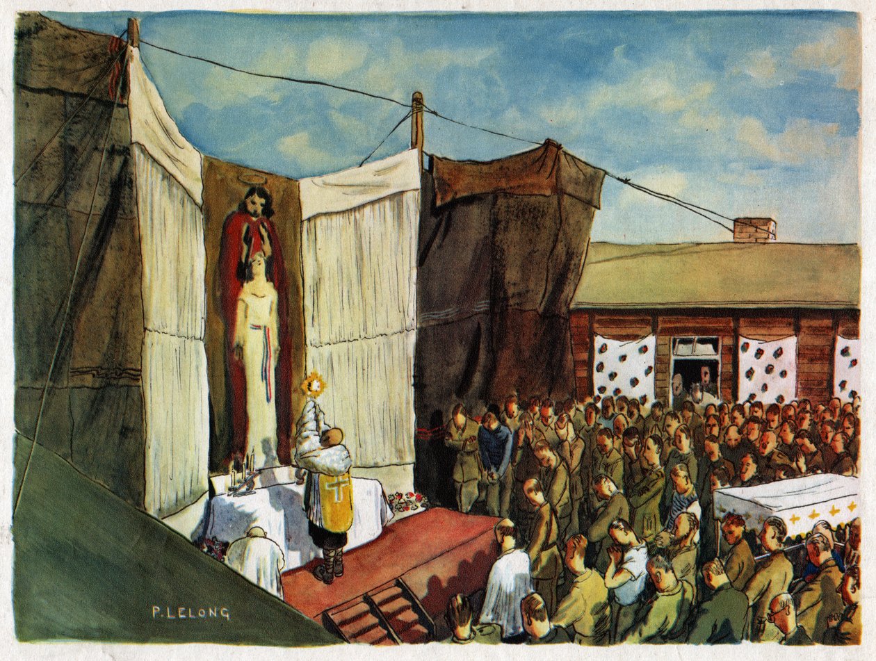 Campo de prisioneiros na Alemanha. Prisioneiros acampam na Alemanha. de Unknown