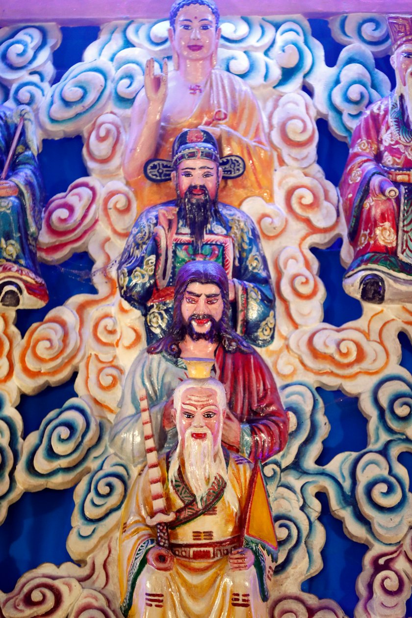 Cao Dai templo, Lao Tseu, Jesus, Bouddha e Confúcio, Phu Quoc, Vietnã de Unknown