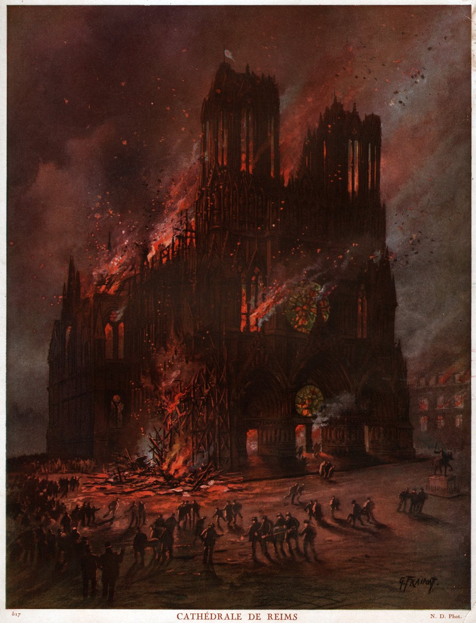 Catedral de reims em chamas. Catedral de reims em fogo. de Unknown