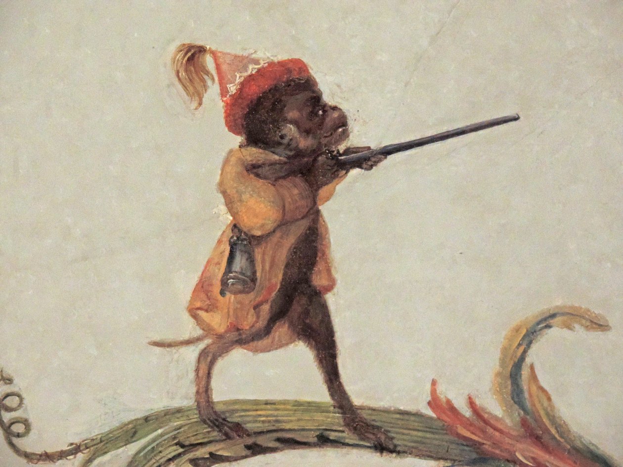Chantilly, Chateau: Um detalhe da decoração da Grande Singerie de Christophe Huet, 1737 de Unknown