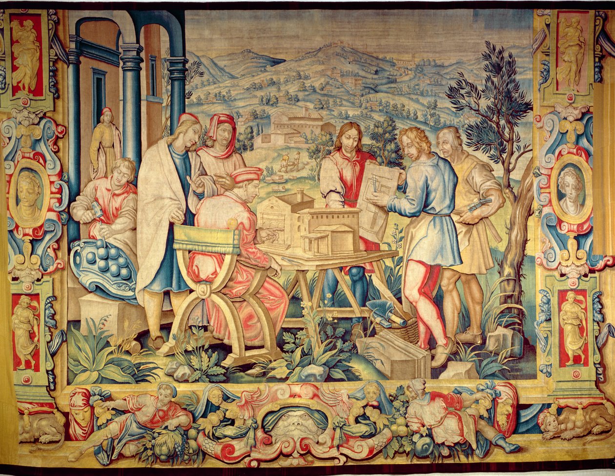 Cosimo il Vecchio (1389-1464) Inspecionando o Modelo da Abadia Fiesolana por Benedetto di Michele Squilli (fl.1555-88) c.1560s de Unknown