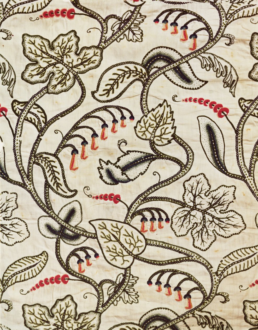 Crewel-work pendurado de um desenho floral, final do século XVII (bordados de lã sobre linho) de Unknown