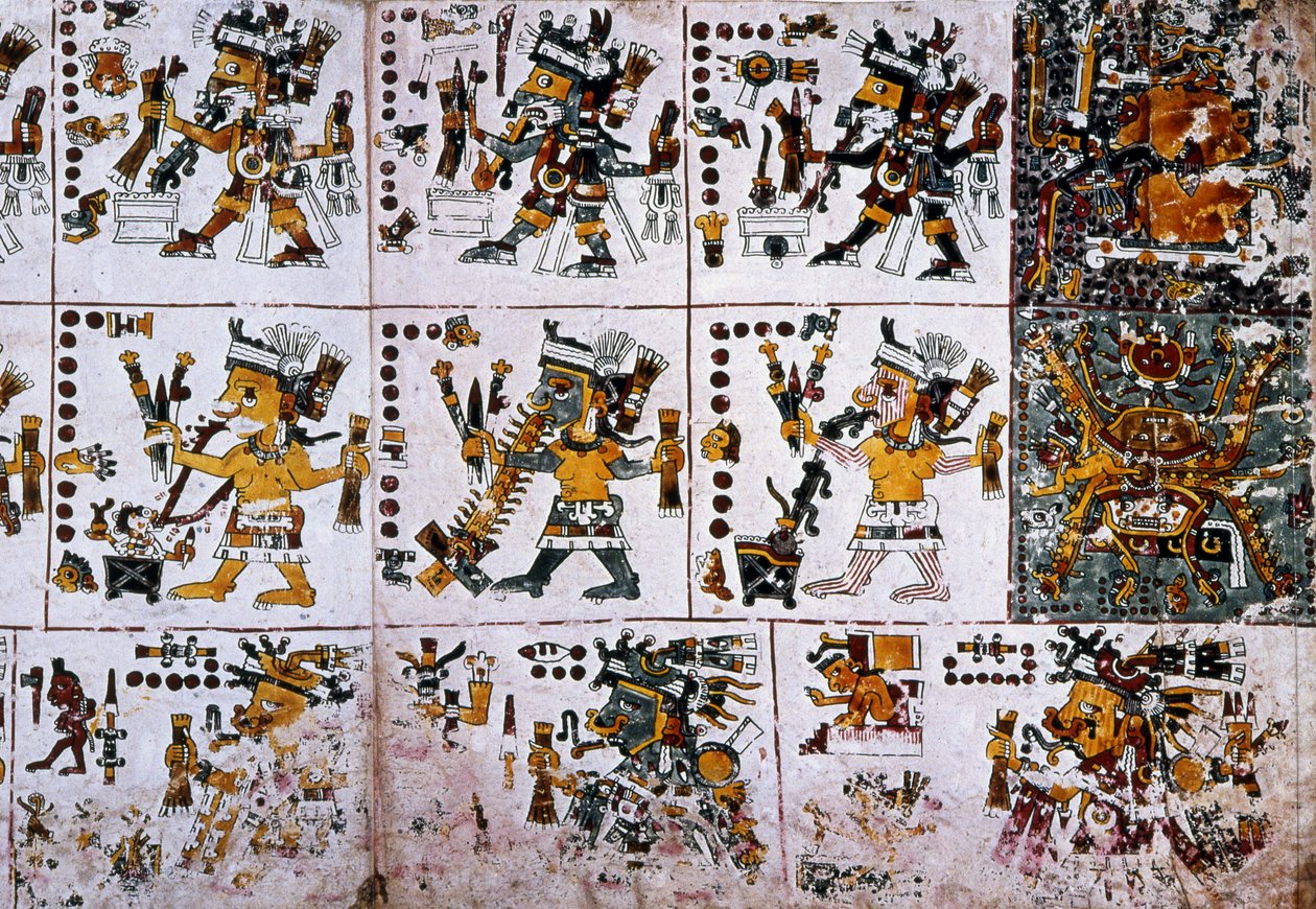 Detalhe de um fac-símile Cópia de uma página do Codex Borgia de Unknown