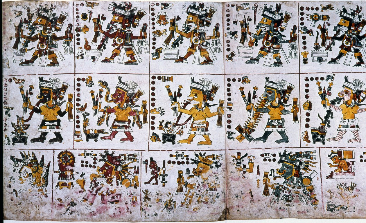 Detalhe de um fac-símile Cópia de uma página do Codex Borgia mostrando a alma do Ciuteteoh aparecendo após os sacrifícios de Unknown