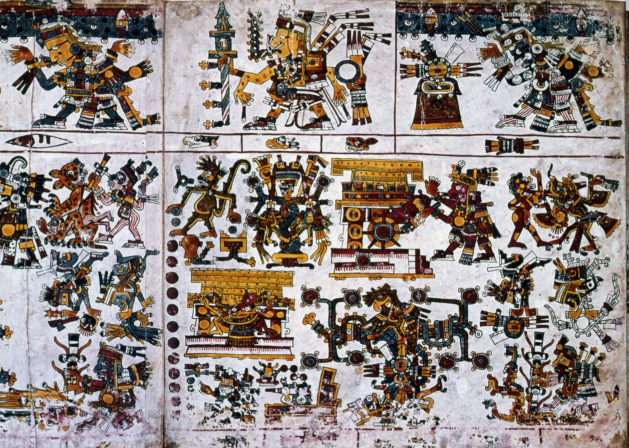 Detalhe de um fac-símile Cópia de uma página do Codex Borgia mostrando a cerimônia do Novo Fogo de Unknown