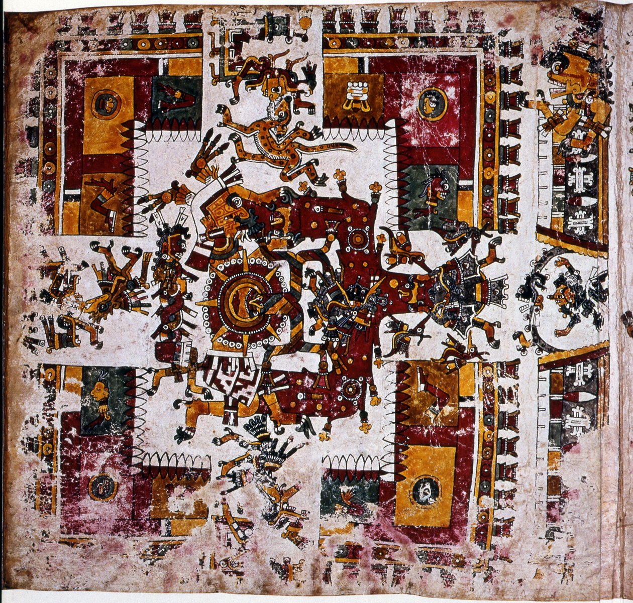Detalhe de um fac-símile Cópia de uma página do Codex Borgia mostrando Ciuacoatl ordenando o rito de perfurar o nariz dos senhores que entravam de Unknown