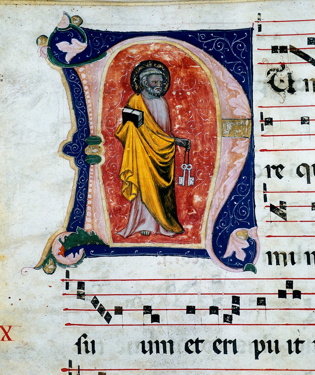 Detalhe de uma miniatura representando São Pedro contida em pergaminhos corais dos séculos XIV-XV. Arquivo do Palazzo Comunale de Stroncone, na província de Terni de Unknown