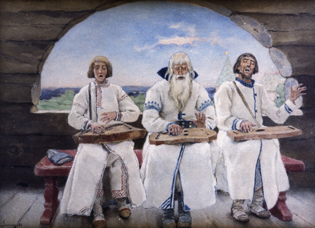 Jogadores de Dulcimer, 1899, óleo no painel, pintura por Victor Vasnetsov. de Unknown