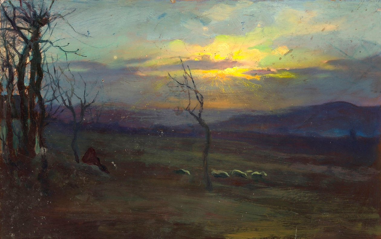 Crepúsculo. Foto-Pintura retratando uma paisagem ao pôr do sol de Unknown