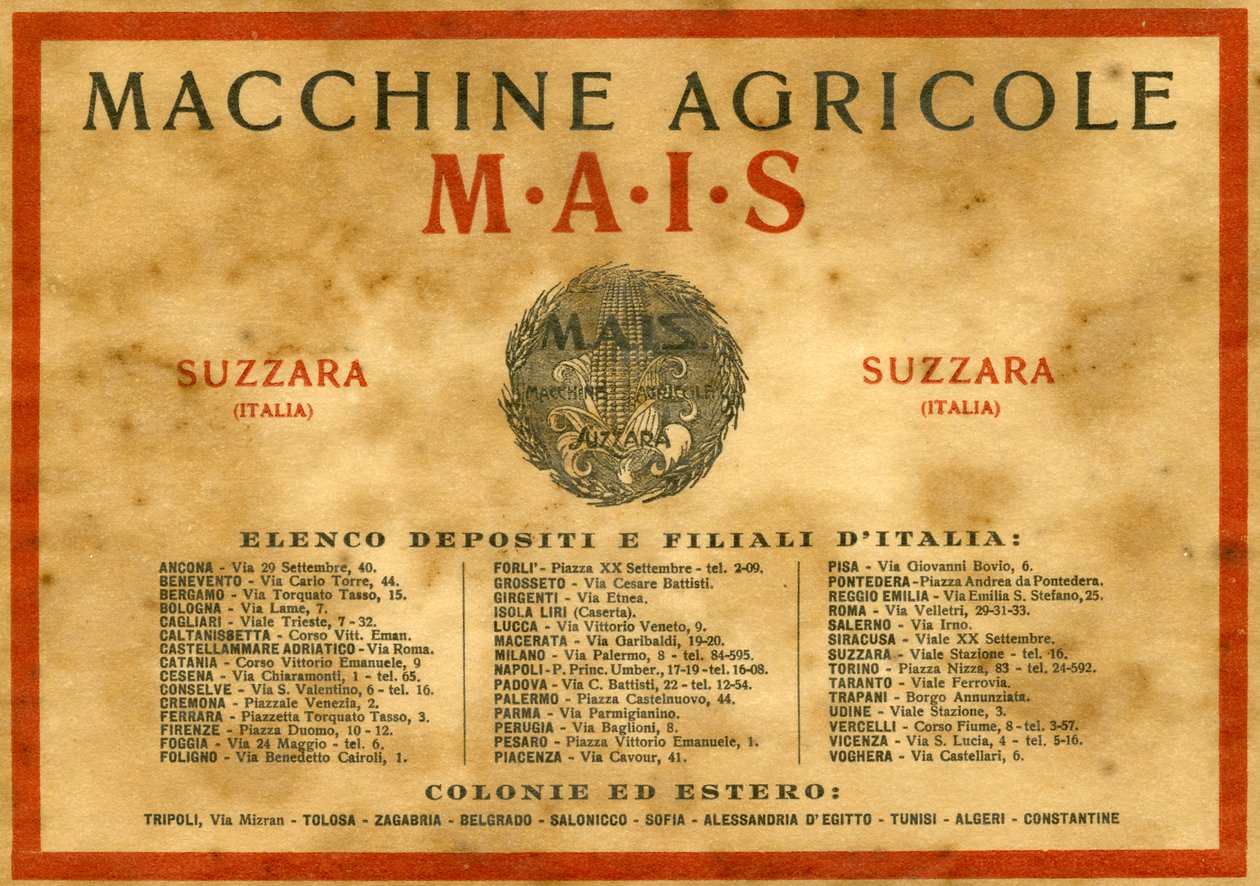 Maquinário de Fazenda. Suzzara, 1925 de Unknown