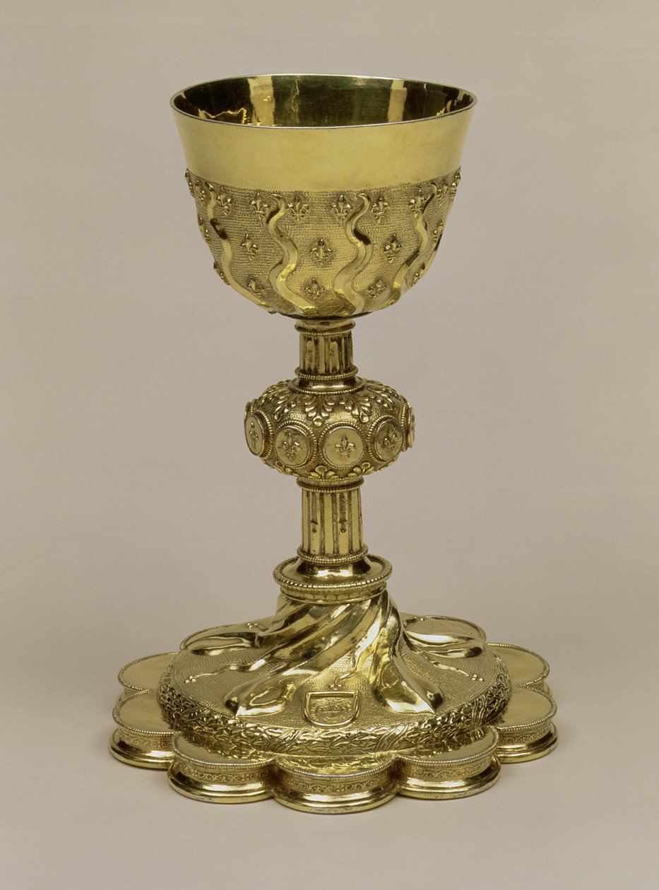 Cálice de prata dourada de Francisco I sobre um pé descascado que ostenta o brasão de Fábio Mirto Frangipani (1514-1587) Arcebispo de Nazaré, feito em Paris, 1532-33 de Unknown
