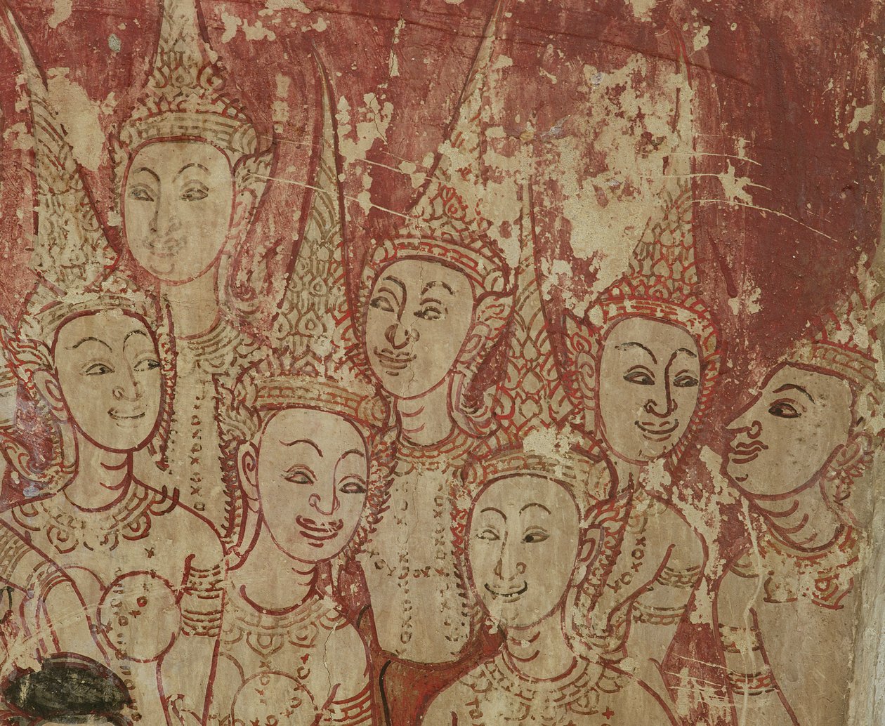 Detalhe de afresco, Wat Compuwek, Nonthaburi, Tailândia de Unknown