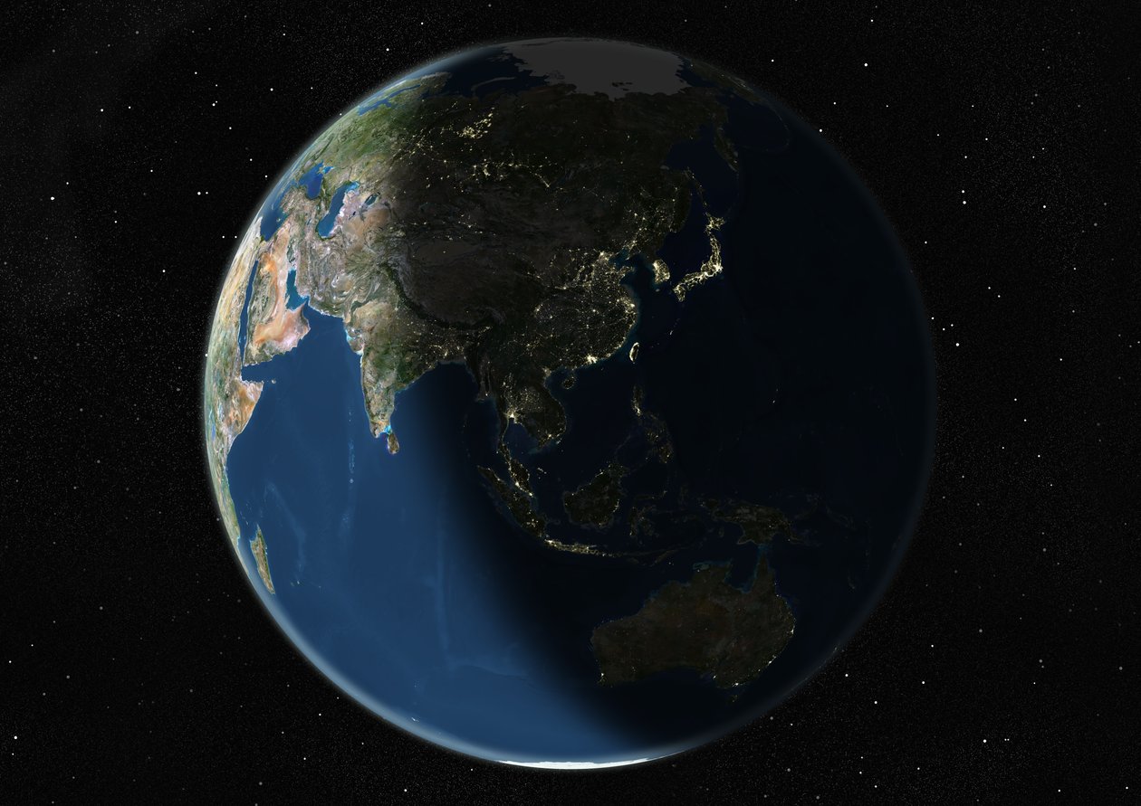 Globo centrado na Ásia e Oceania, imagem de satélite de cor verdadeira de Unknown
