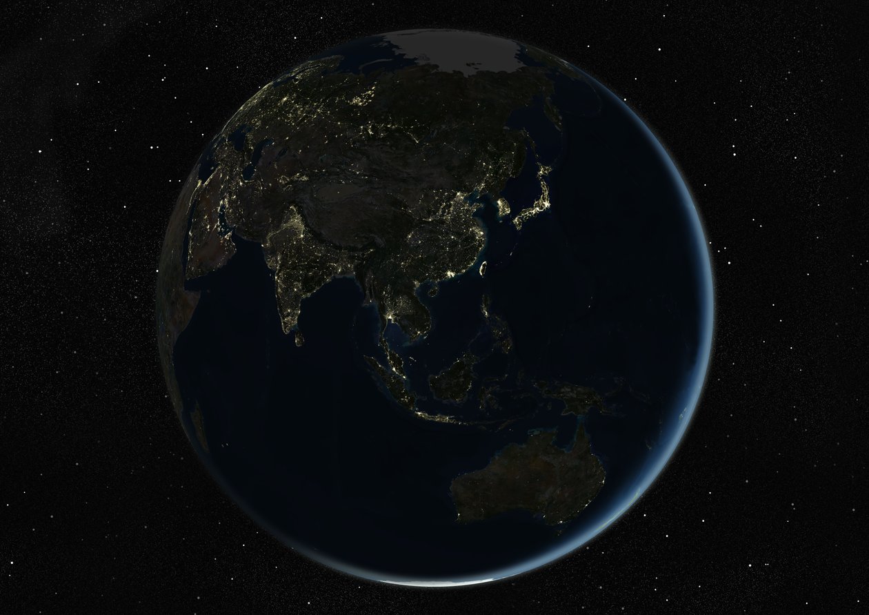 Globo centrado na Ásia e Oceania, imagem de satélite de cor verdadeira de Unknown