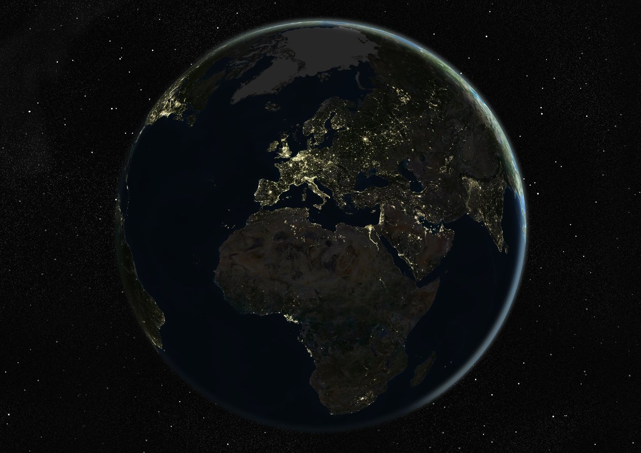 Globo centrado na Europa e na África, imagem de satélite de cor verdadeira de Unknown