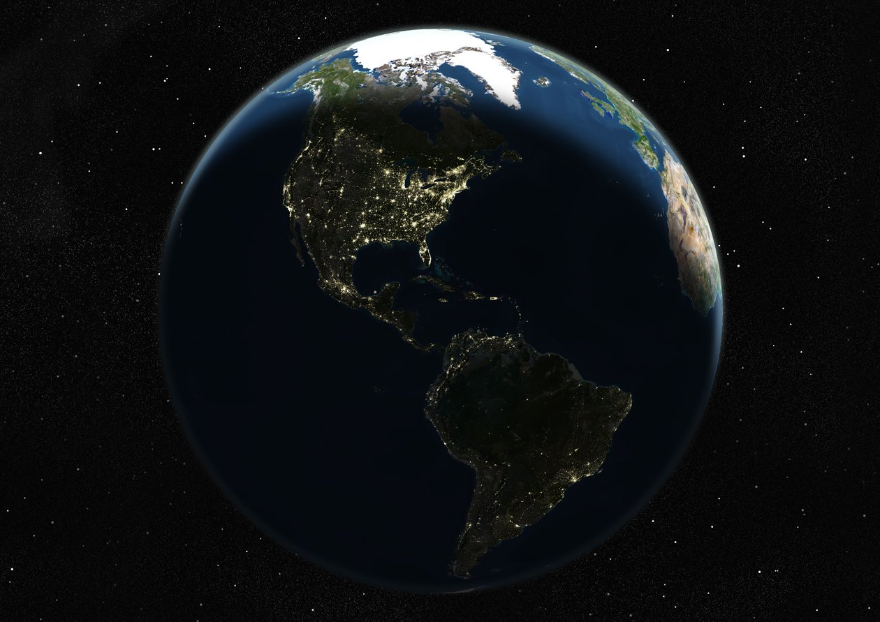 Globo centrado nas Américas, imagem de satélite True Color de Unknown