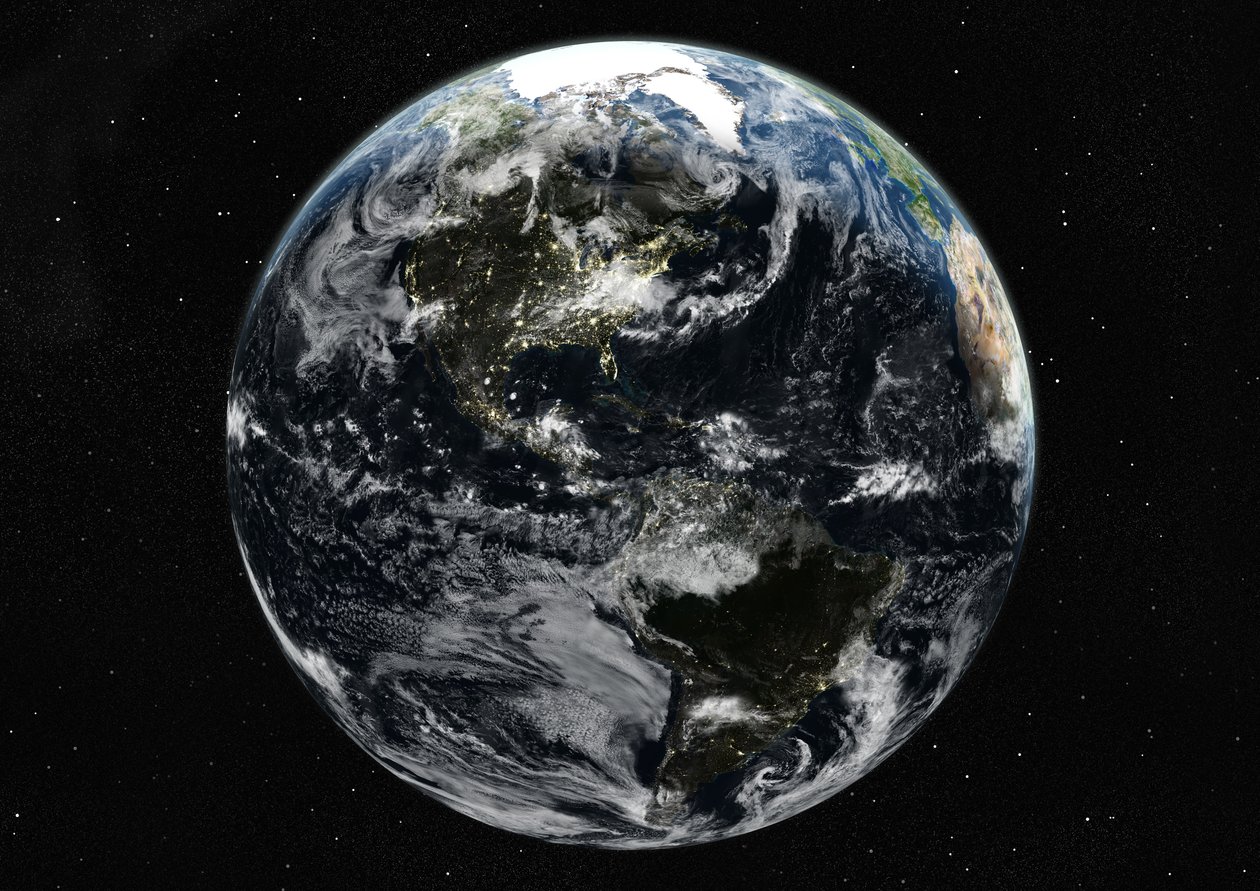 Globo centrado nas Américas, imagem de satélite True Color de Unknown