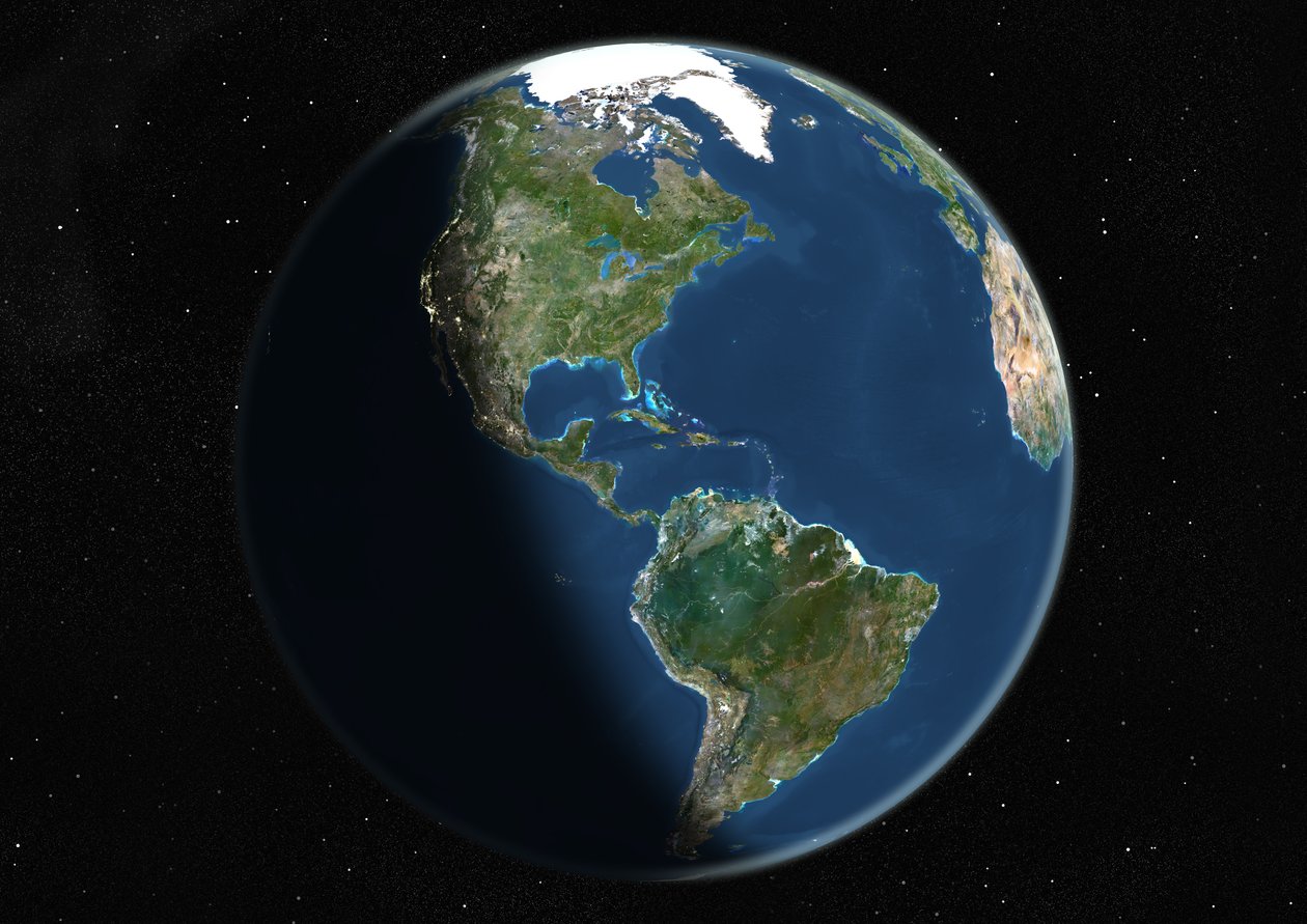 Globo centrado nas Américas, imagem de satélite True Color de Unknown