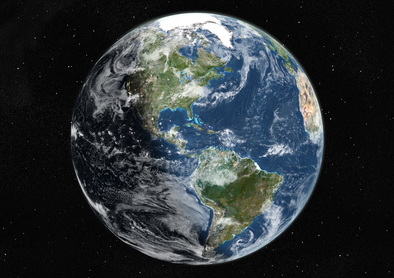Globo centrado nas Américas, imagem de satélite True Color de Unknown