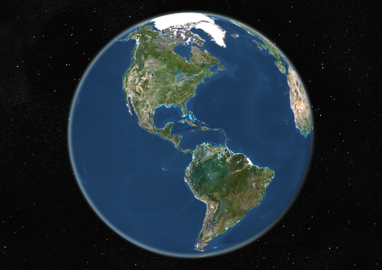 Globo centrado nas Américas, imagem de satélite True Color de Unknown