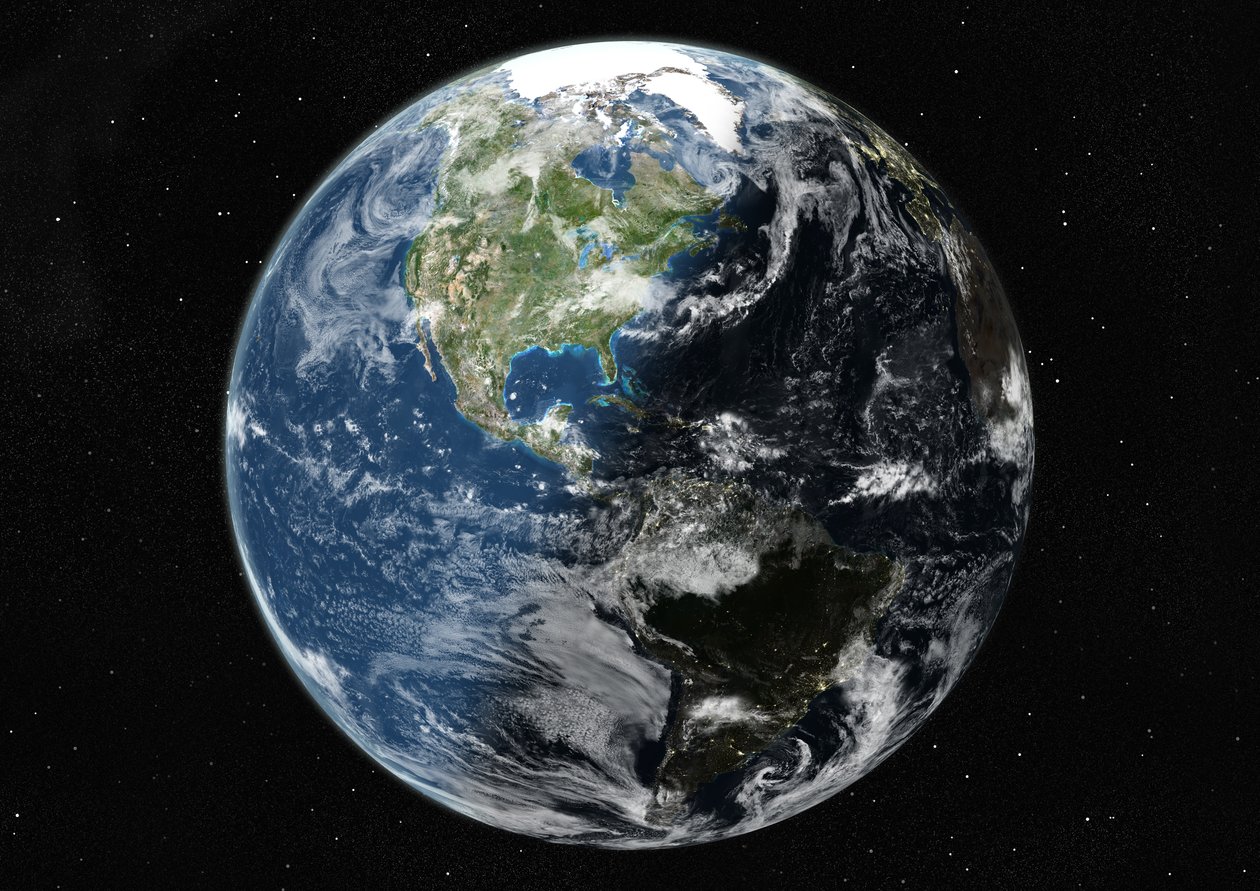 Globo centrado nas Américas, imagem de satélite True Color de Unknown