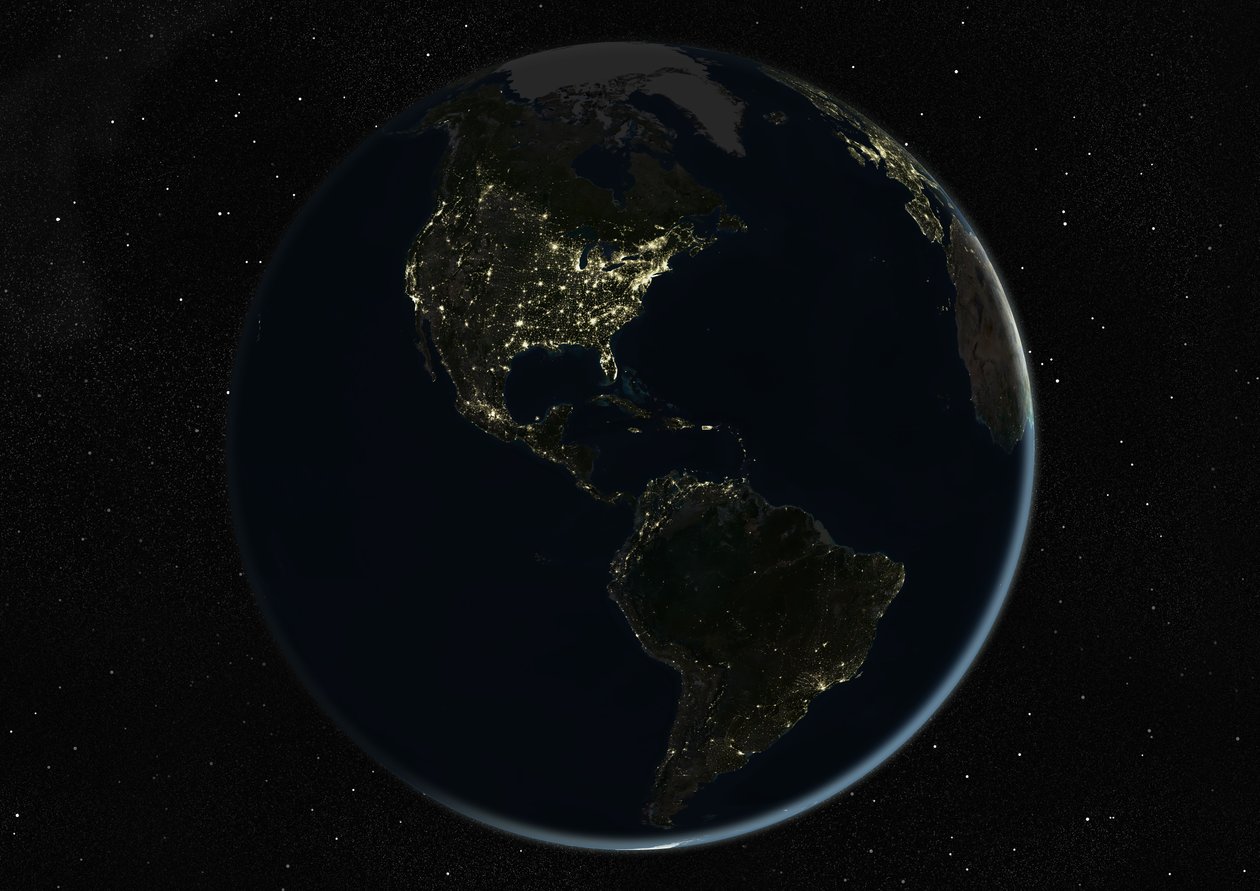 Globo centrado nas Américas, imagem de satélite True Color de Unknown