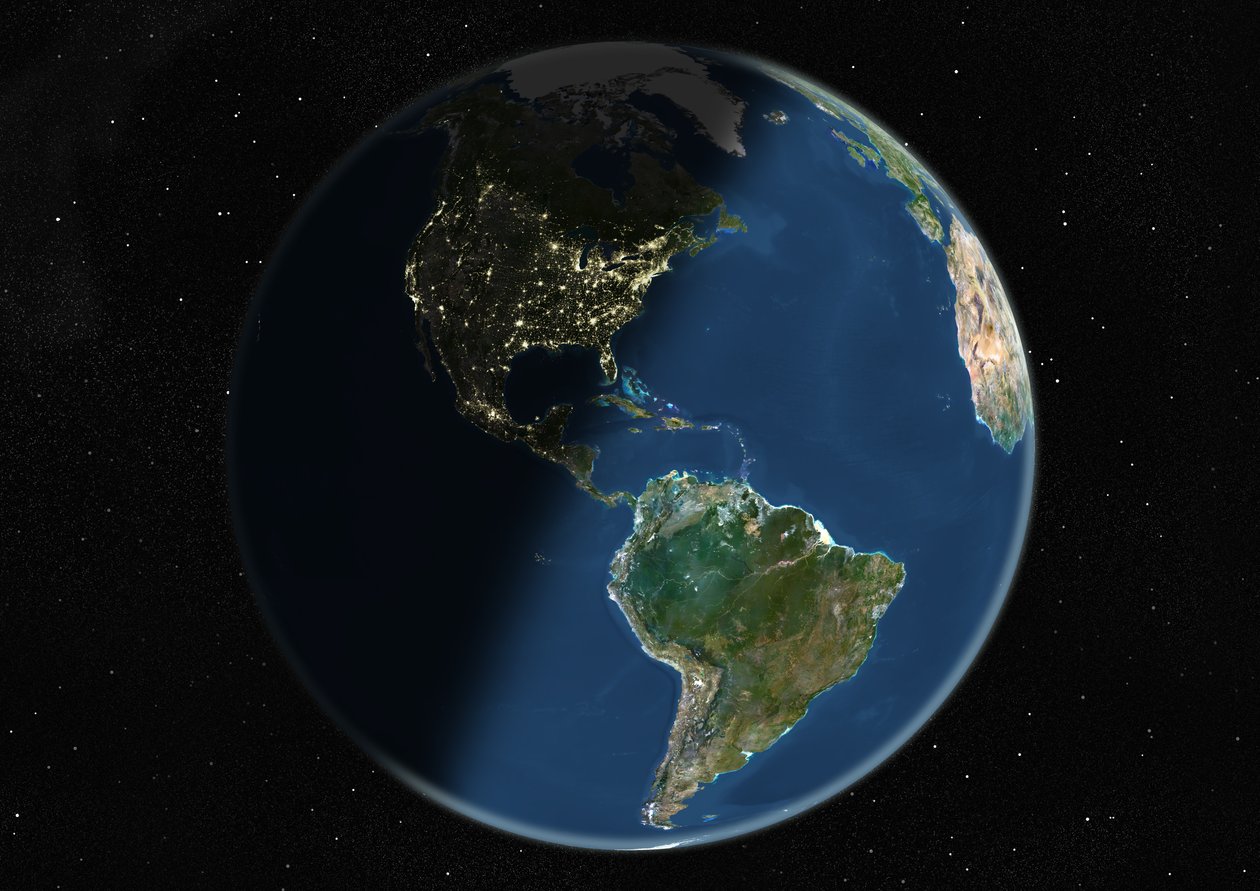 Globo centrado nas Américas, imagem de satélite True Color de Unknown