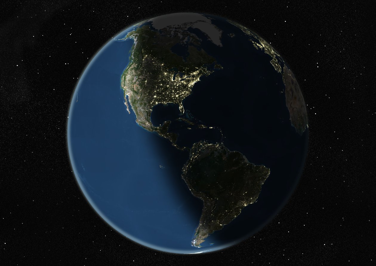 Globo centrado nas Américas, imagem de satélite True Color de Unknown