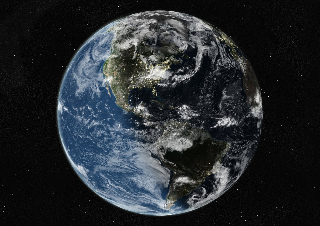 Globo centrado nas Américas, imagem de satélite True Color de Unknown