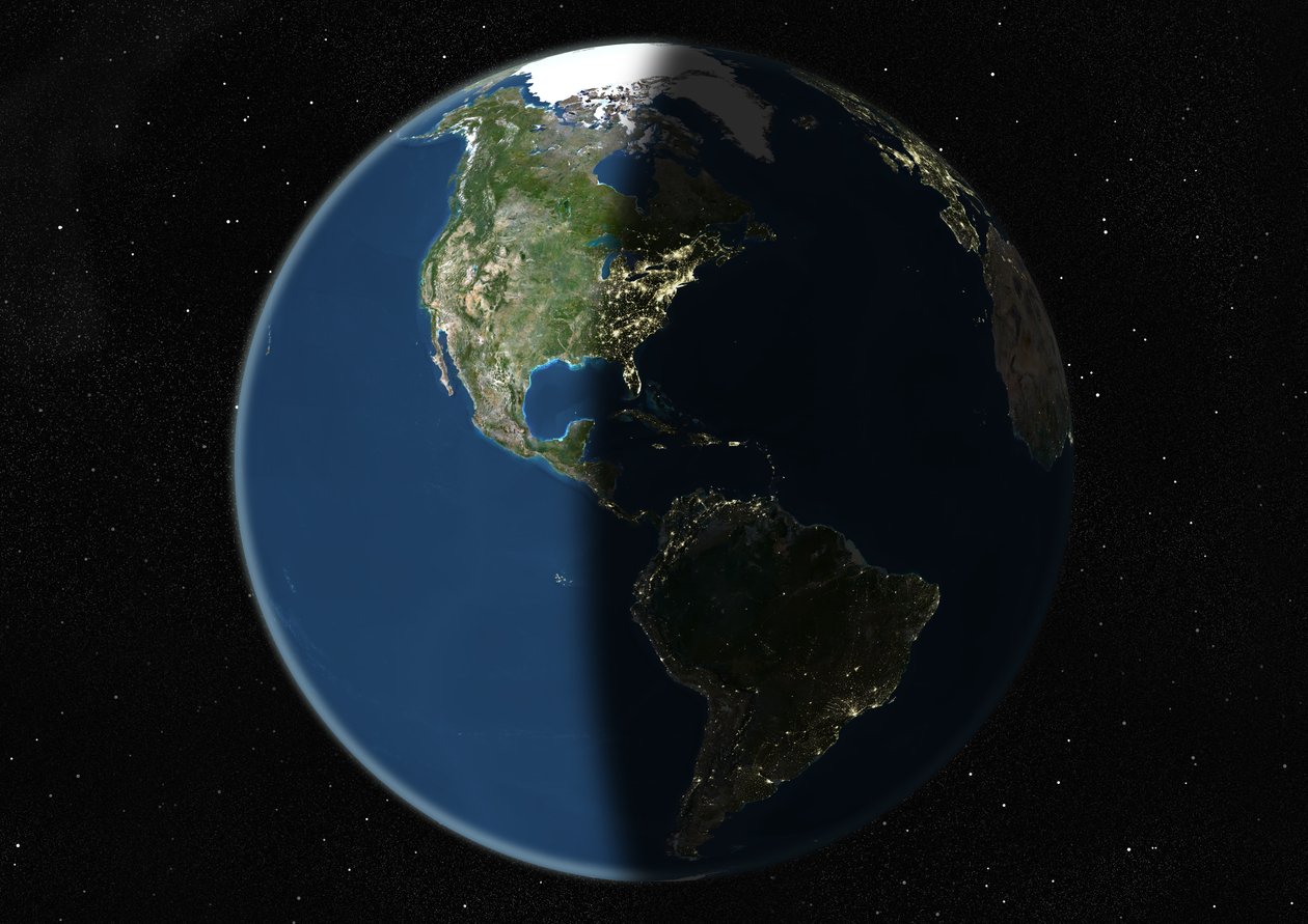 Globo centrado nas Américas, imagem de satélite True Color de Unknown